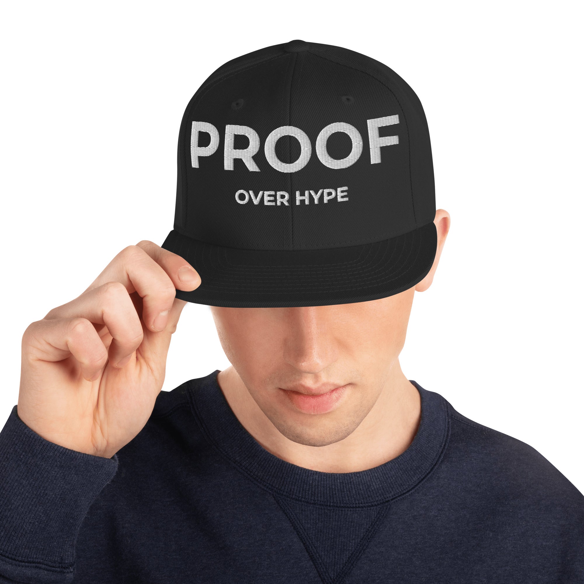TheCapTribe Proof Over Hype snapback side profile – black streetwear cap with flat brim